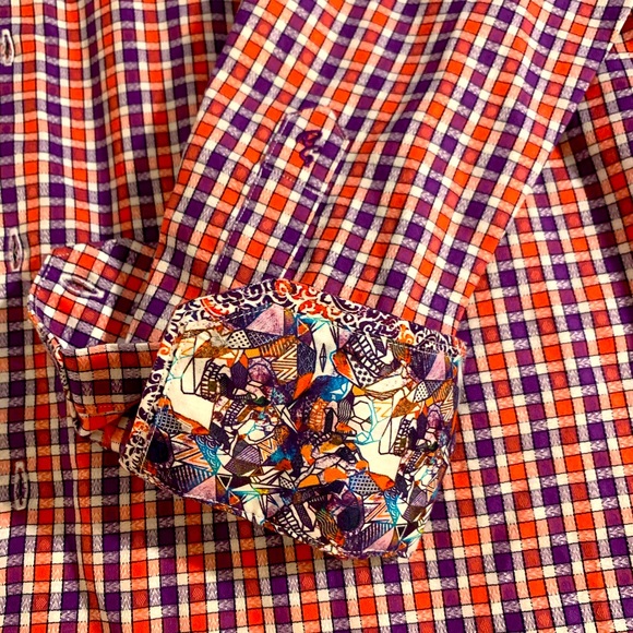 Robert Graham Orange/Purple Checkerboard Oxford - Picture 2 of 6